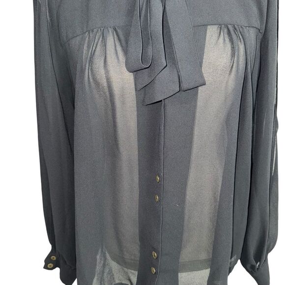 Forever 21 Solid Black Long Sleeve Button Down Tie Front Open Sleeve Blouse M - Picture 4 of 13